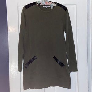 Size Medium eight eight eight Olive green long sleeve dress with leather detail
